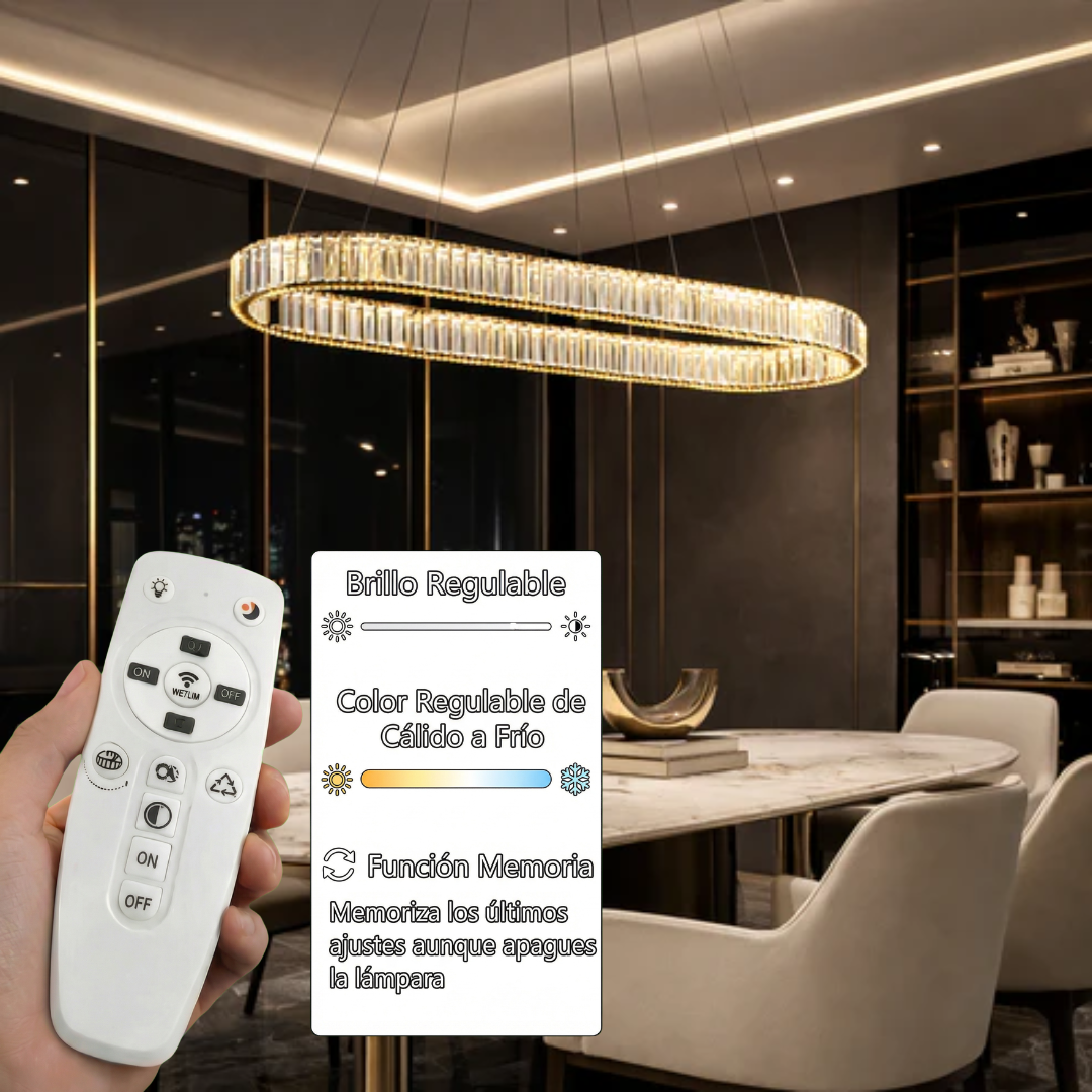 Lámpara Colgante Cristal Ovalada Comedor CRYSTO | Dorada LED CCT