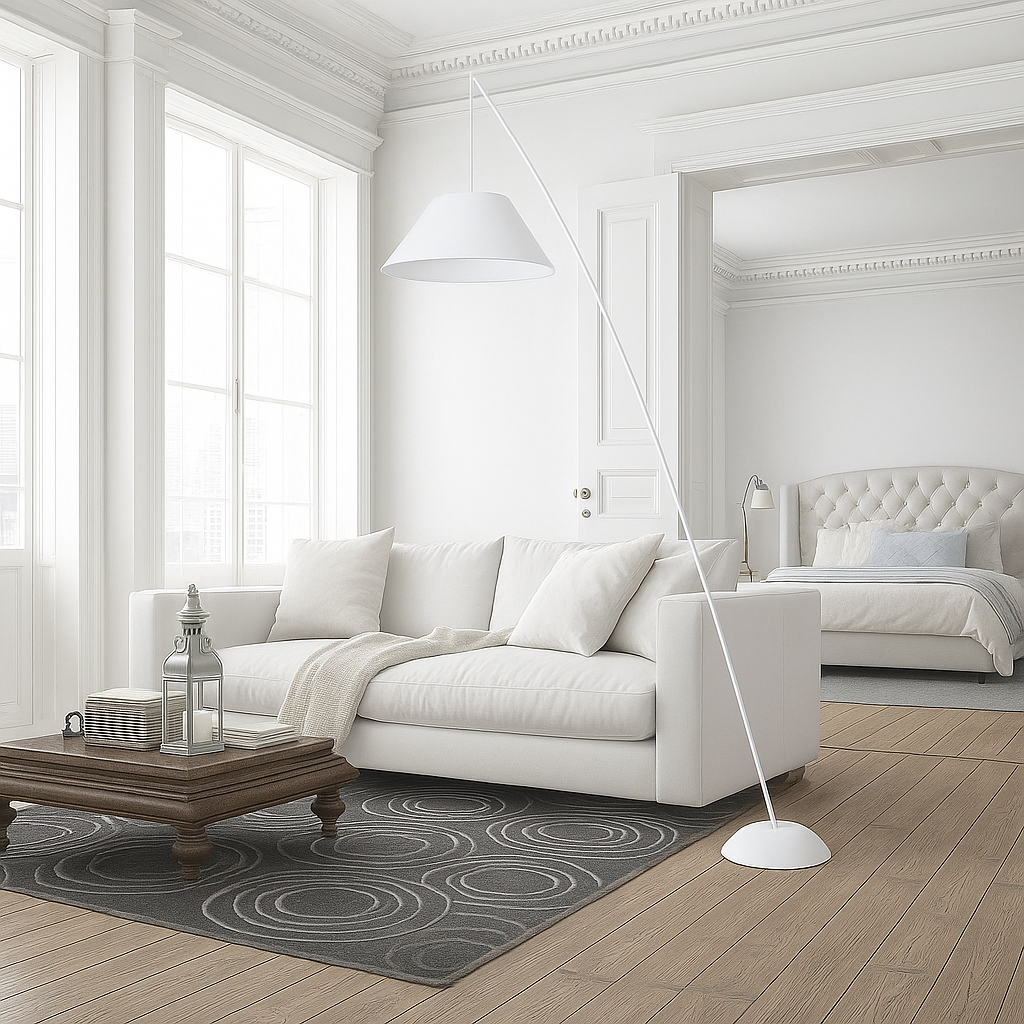 Lampara Pie Para Salon Regulable Blanco