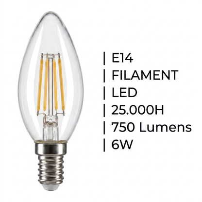 VL-C37 Filament 6W E14 Calida 3000K